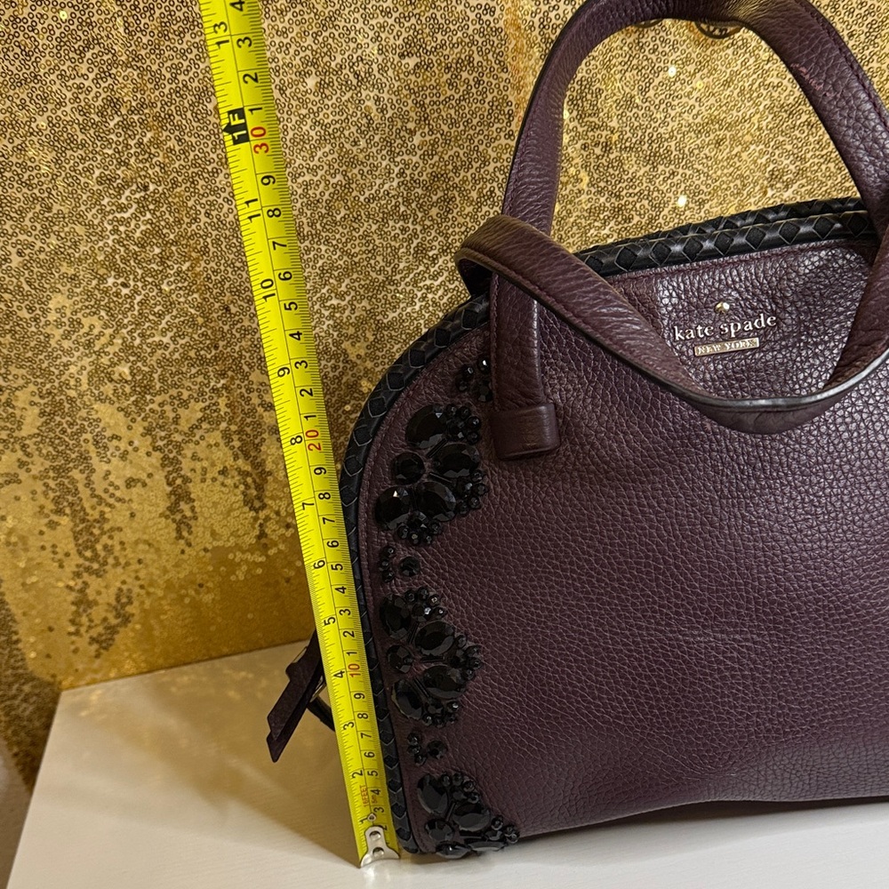 Kate Spade Anderson Way Reiley embellished satchel in deep plum pebbled leather - Picture 14 of 16